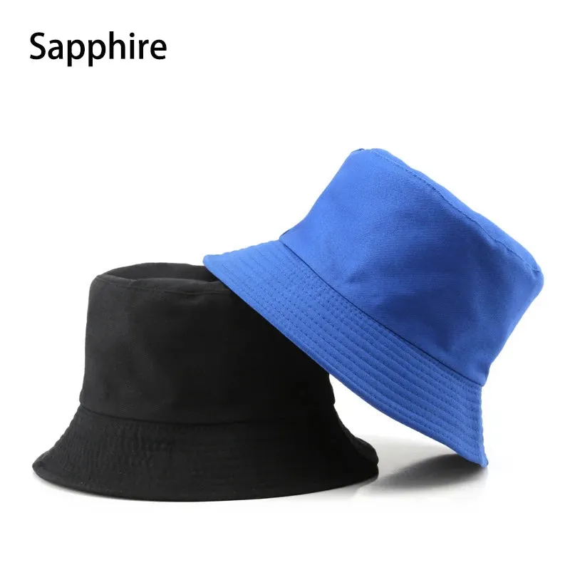 Summer New Cotton Black Solid Colour Double Sided Simple Bob Hip Hop Bucket Hat