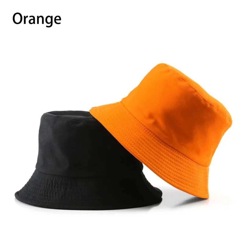 Summer New Cotton Black Solid Colour Double Sided Simple Bob Hip Hop Bucket Hat