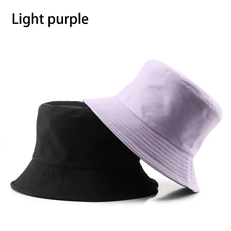 Summer New Cotton Black Solid Colour Double Sided Simple Bob Hip Hop Bucket Hat