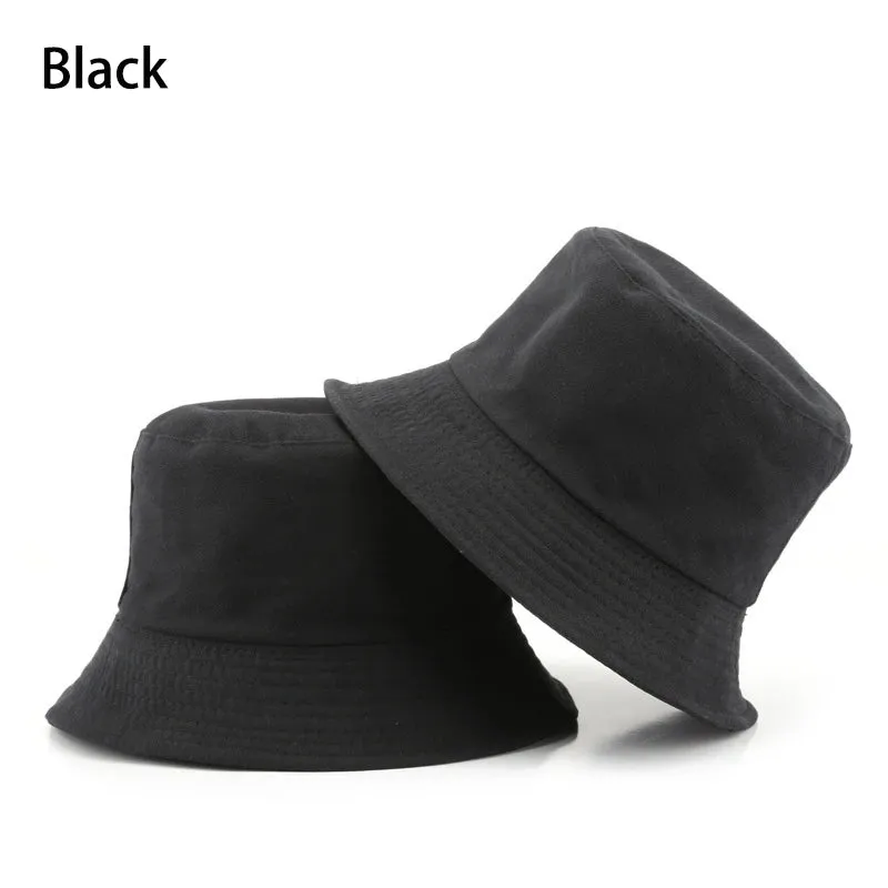 Summer New Cotton Black Solid Colour Double Sided Simple Bob Hip Hop Bucket Hat