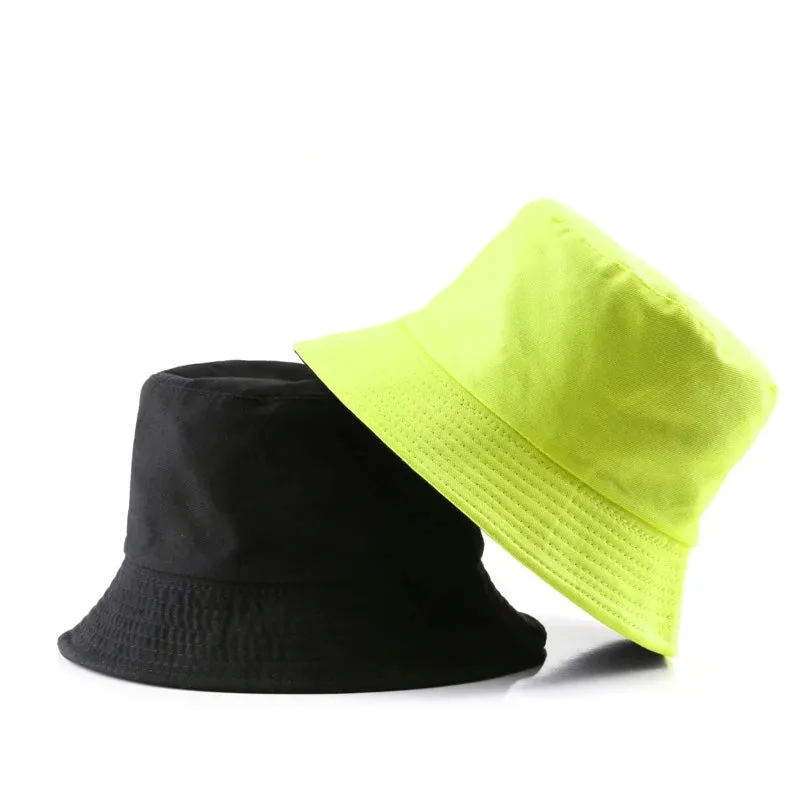 Summer New Cotton Black Solid Colour Double Sided Simple Bob Hip Hop Bucket Hat