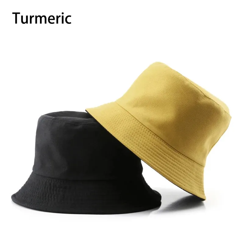 Summer New Cotton Black Solid Colour Double Sided Simple Bob Hip Hop Bucket Hat