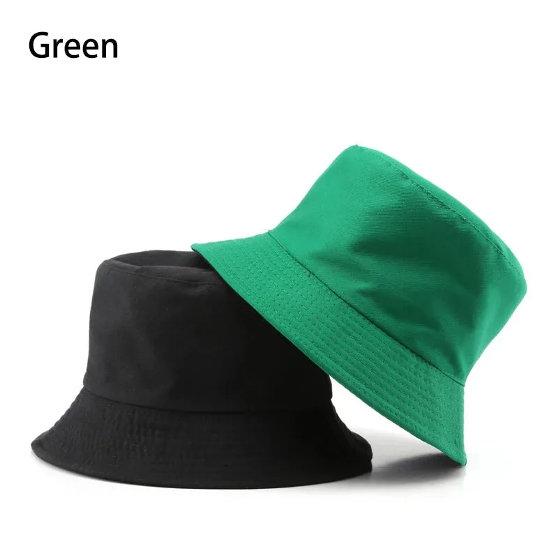 Summer New Cotton Black Solid Colour Double Sided Simple Bob Hip Hop Bucket Hat