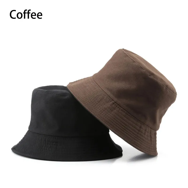 Summer New Cotton Black Solid Colour Double Sided Simple Bob Hip Hop Bucket Hat