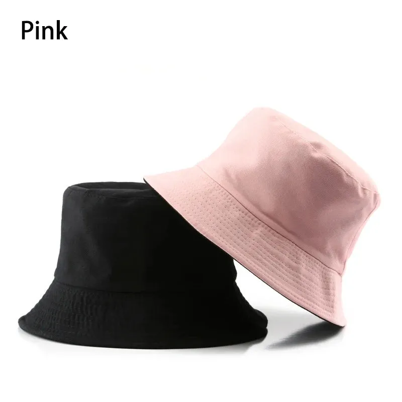 Summer New Cotton Black Solid Colour Double Sided Simple Bob Hip Hop Bucket Hat