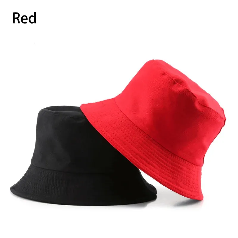 Summer New Cotton Black Solid Colour Double Sided Simple Bob Hip Hop Bucket Hat