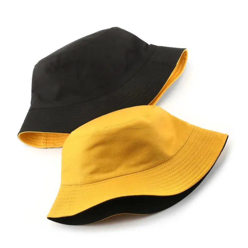 Summer New Cotton Black Solid Colour Double Sided Simple Bob Hip Hop Bucket Hat