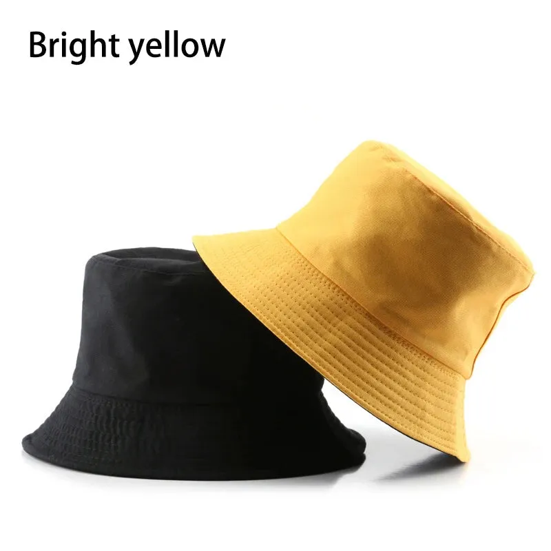 Summer New Cotton Black Solid Colour Double Sided Simple Bob Hip Hop Bucket Hat