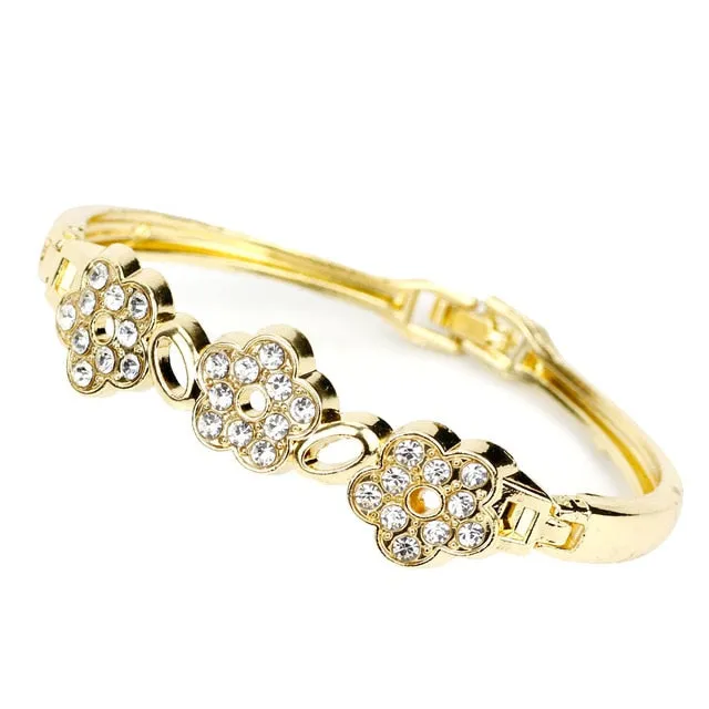 Sunspicems Gold Color Cuff Bracelet Morocco Women Ethnic Wedding Jewelry DuBai Rhinestone Thin Bangles Bridal Gift Wholesale