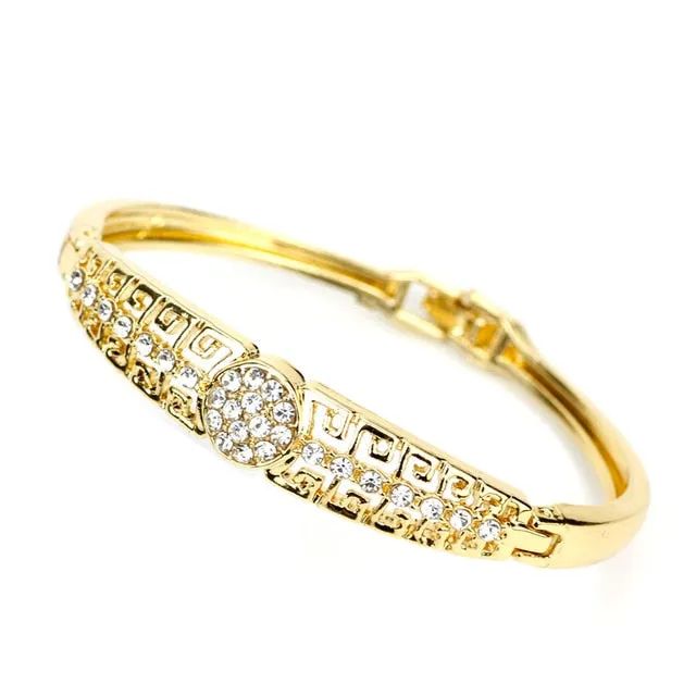 Sunspicems Gold Color Cuff Bracelet Morocco Women Ethnic Wedding Jewelry DuBai Rhinestone Thin Bangles Bridal Gift Wholesale