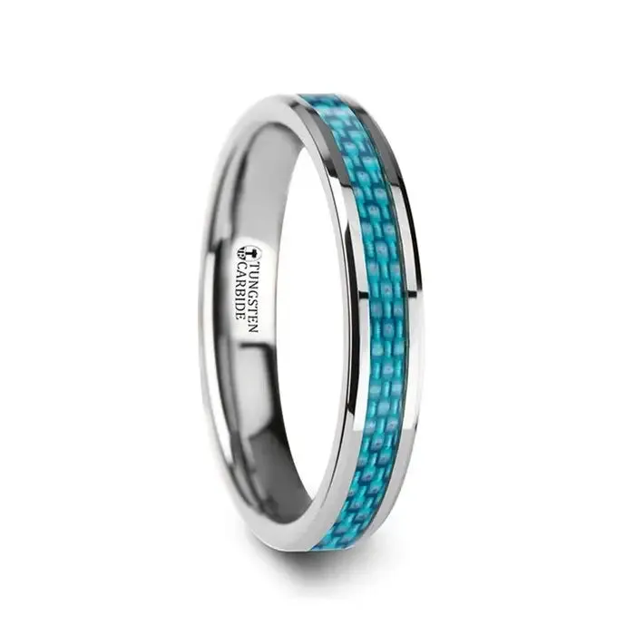 Taqi Blue Carbon Fiber Inlay Tungsten Carbide Wedding Band - 4mm - 10mm