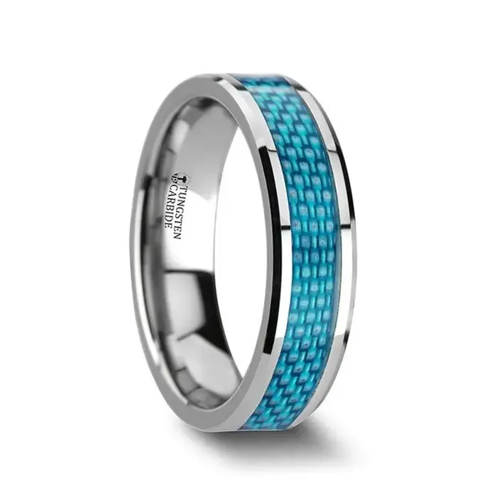 Taqi Blue Carbon Fiber Inlay Tungsten Carbide Wedding Band - 4mm - 10mm