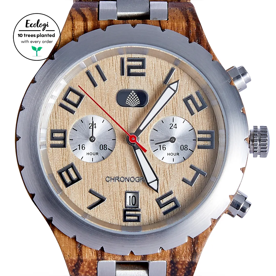 The Sandalwood: Premium Eco-Friendly Wood Watch for Men - Durable & Stylish Chronograph Wristwatch