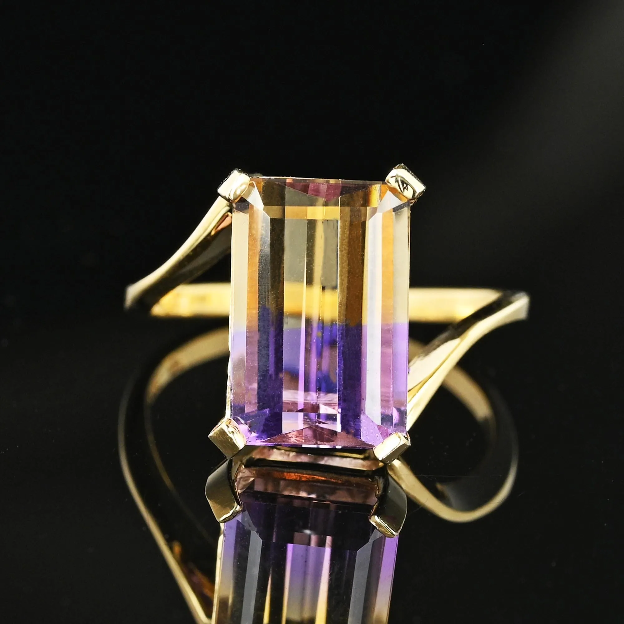 Vintage Emerald Cut Ametrine Cocktail Ring, Citrine Amethyst