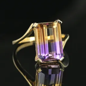 Vintage Emerald Cut Ametrine Cocktail Ring, Citrine Amethyst