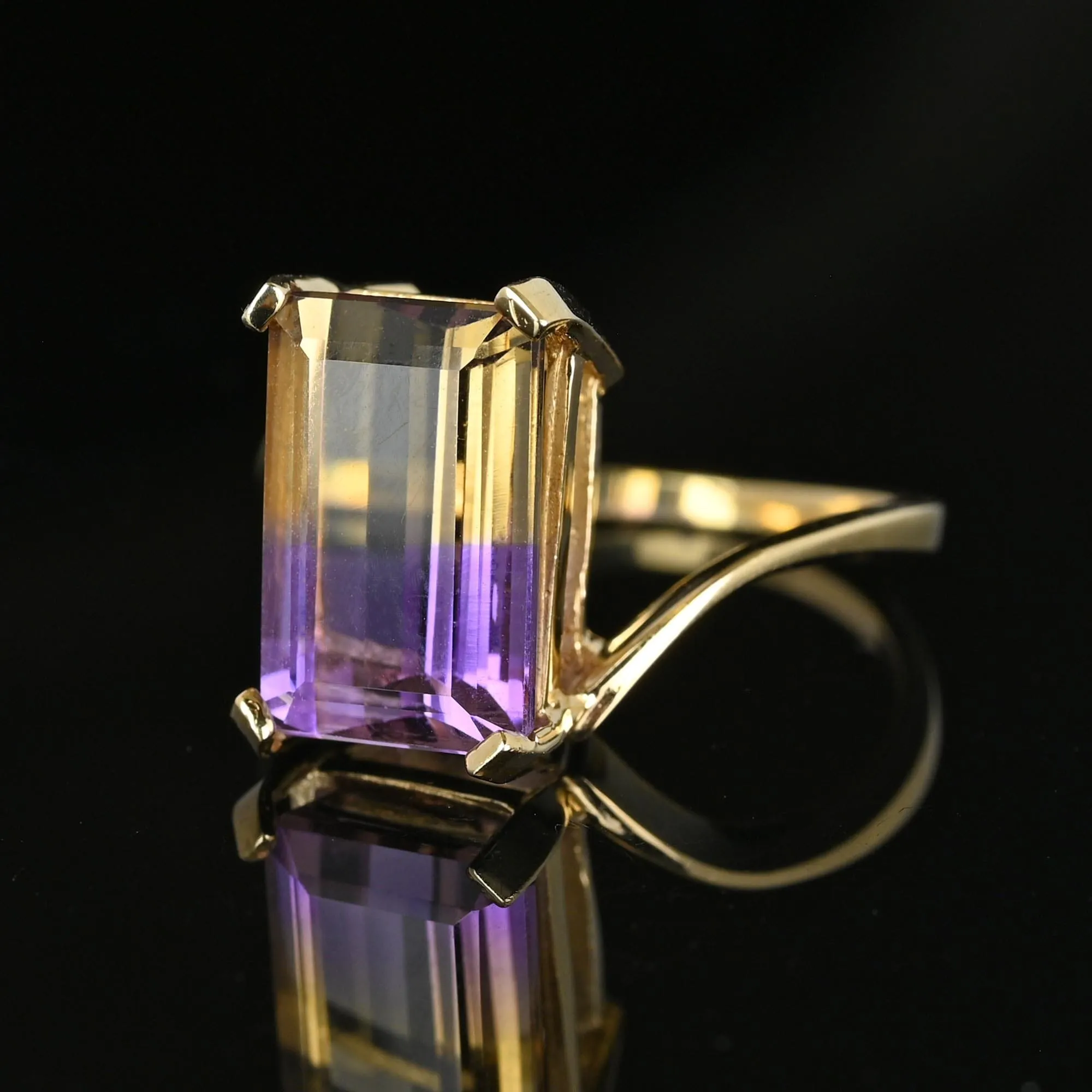 Vintage Emerald Cut Ametrine Cocktail Ring, Citrine Amethyst