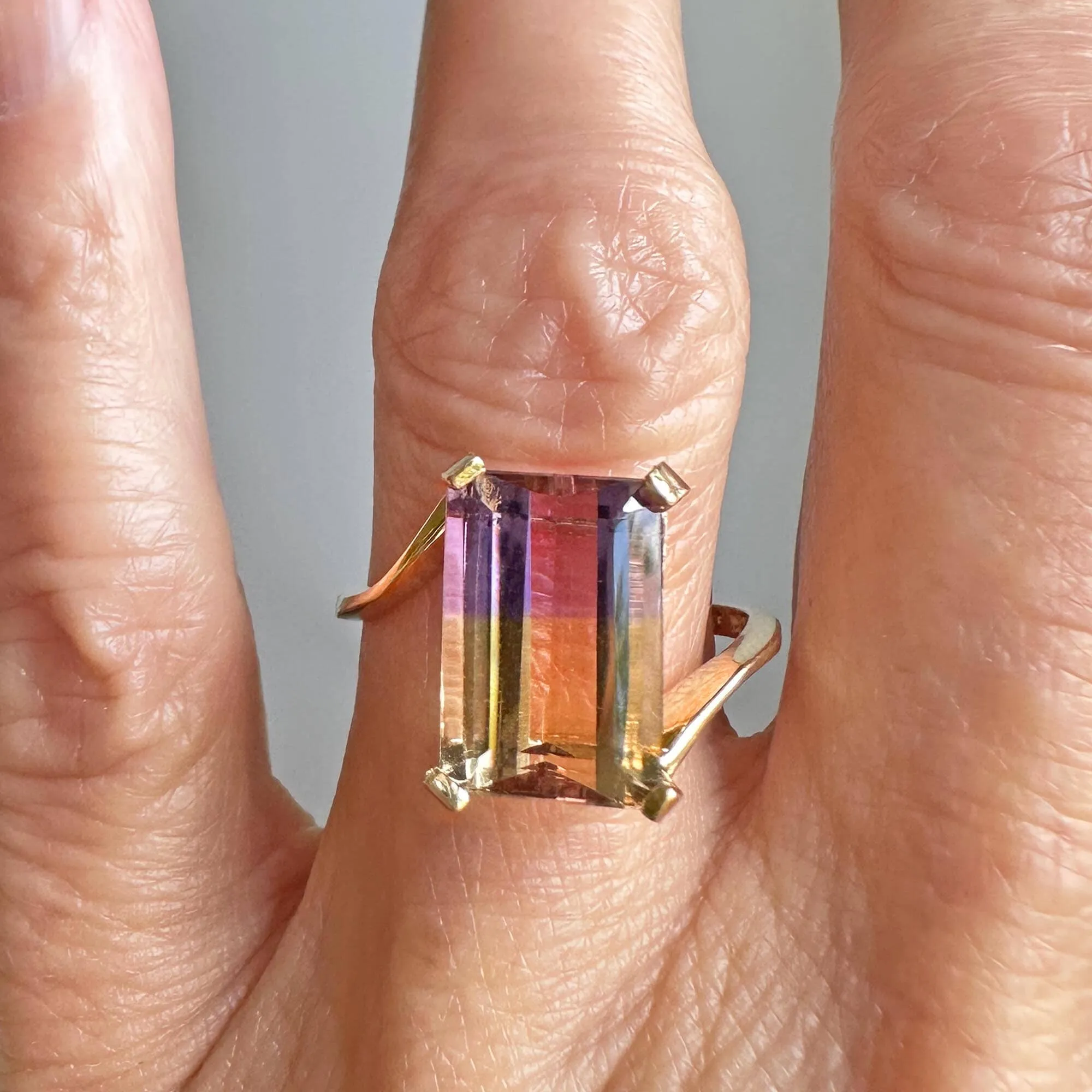 Vintage Emerald Cut Ametrine Cocktail Ring, Citrine Amethyst