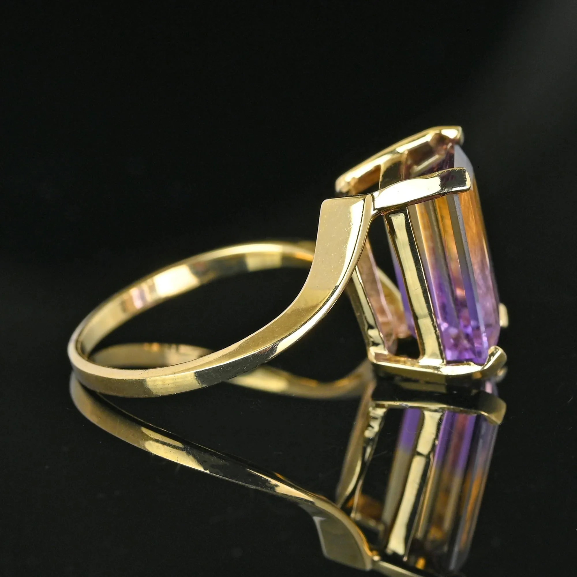 Vintage Emerald Cut Ametrine Cocktail Ring, Citrine Amethyst