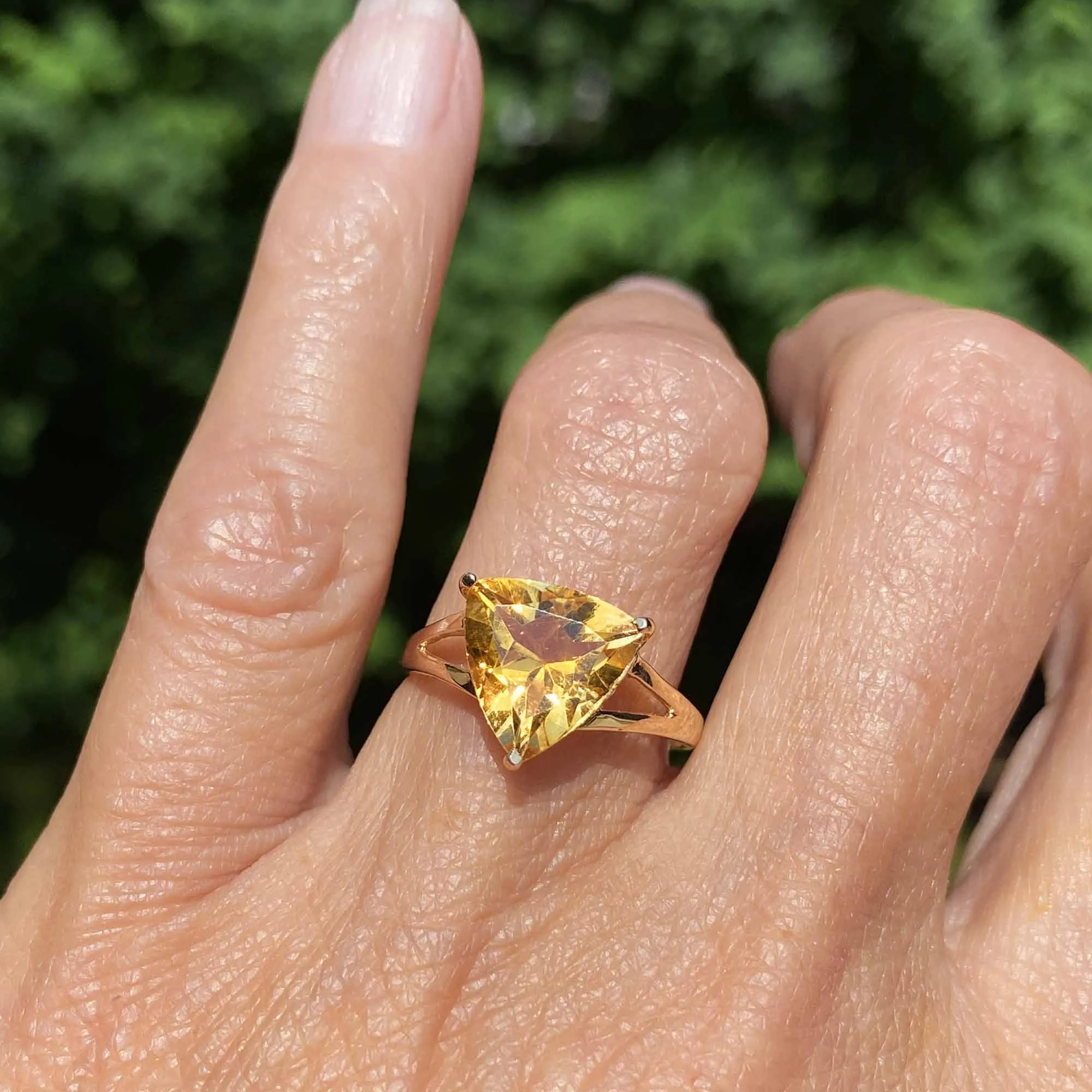 Vintage Trillion Cut Citrine Solitaire Ring in Gold