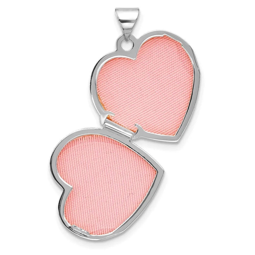 White Gold Polished Heart Border 18mm Love you Reversible Heart Locket - Model XL857W