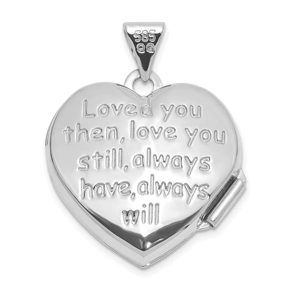 White Gold Polished Heart Border 18mm Love you Reversible Heart Locket - Model XL857W