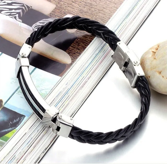 Wide Weave Chain Bracelet Men Jewelry 19.5cm 304 Stainless Steel Men Leather Bracelet