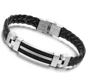 Wide Weave Chain Bracelet Men Jewelry 19.5cm 304 Stainless Steel Men Leather Bracelet