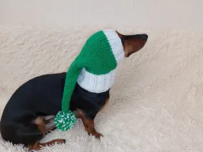 Wiener Knitted Elf Hat with Pompom, hat elf for dachshund