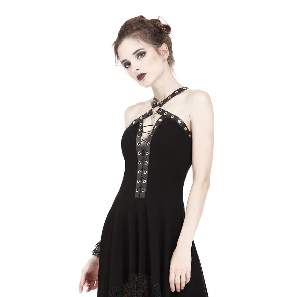 Women's Goth Halterneck High-low Little Black Dress